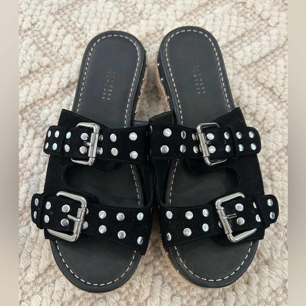 Barney’s New York Black Suede Studded Sandals